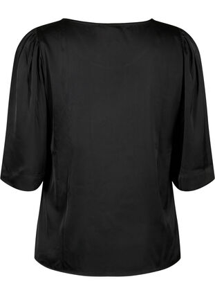 Satynowa bluzka z rekawami do lokcia, Black, Packshot image number 1