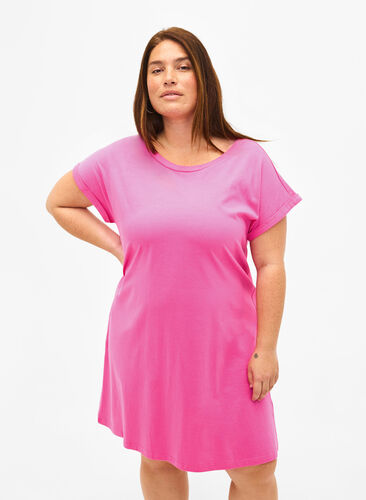 2-pack bawelniana sukienka z krótkimi rekawami, Shocking Pink/Black, Model image number 0