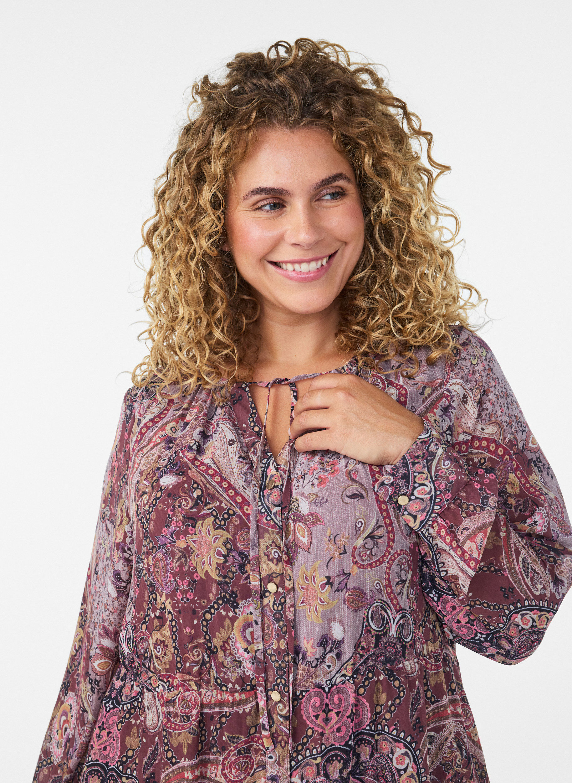 ZizziSukienka midi z nadrukiem paisley i elastyczna talia, Fioletowy, Model image number 2