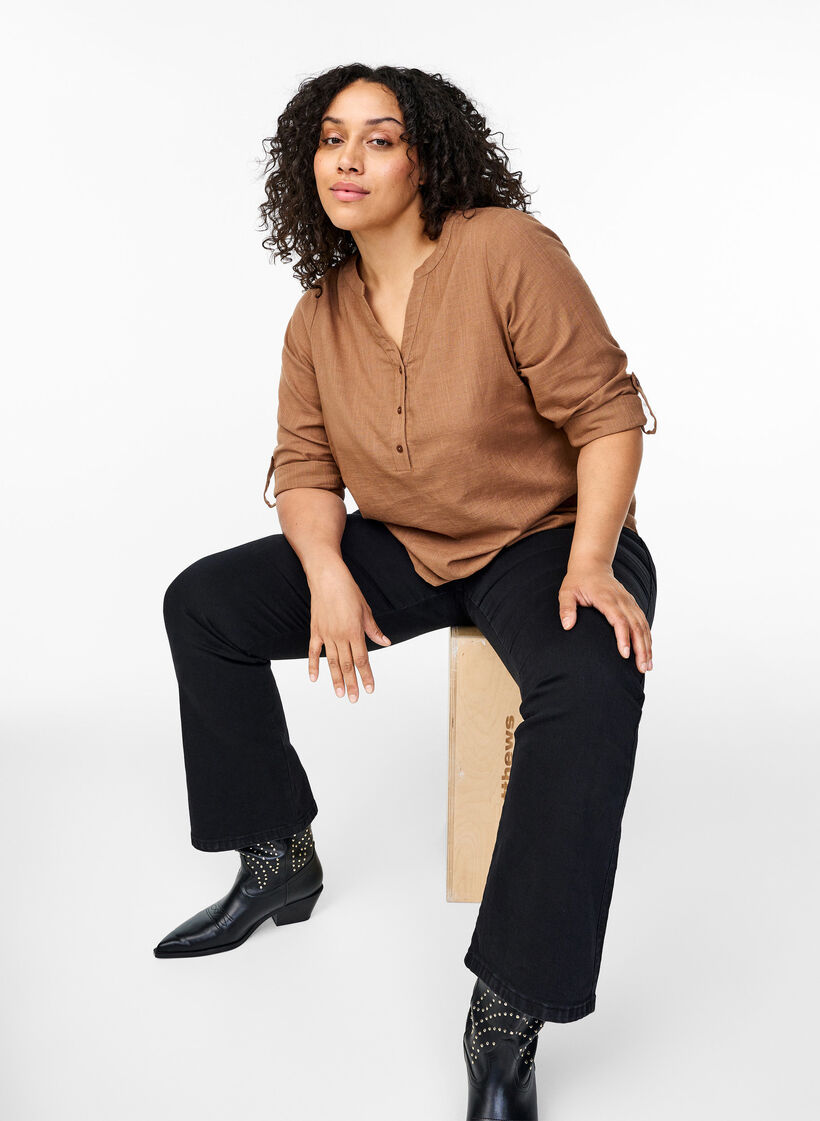 Bawelniana bluzka koszulowa z dekoltem w serek, Coca Mocha, Image image number 0