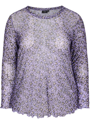 Obcisla siateczkowa bluzka z nadrukiem w kwiaty, Purple AOP, Packshot image number 0