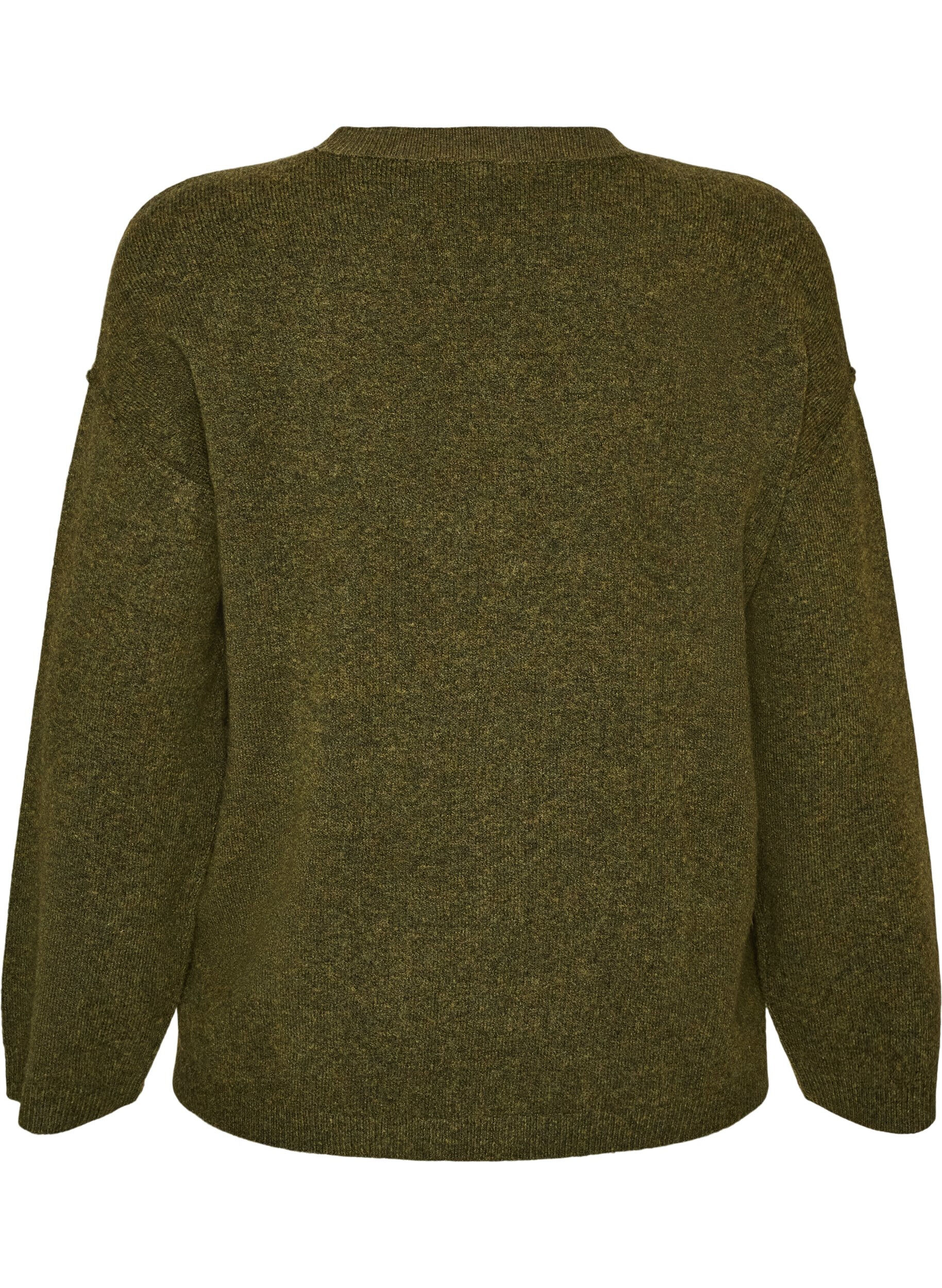 ZizziLuzny dzianinowy sweter z widocznymi szwami, Zielony, Packshot image number 1