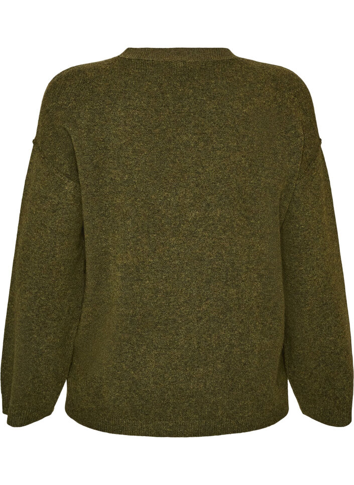 Luzny dzianinowy sweter z widocznymi szwami, Zielony, Packshot image number 1