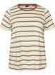 T-shirt w paski z bawelny organicznej, Brązowy, Packshot image number 0