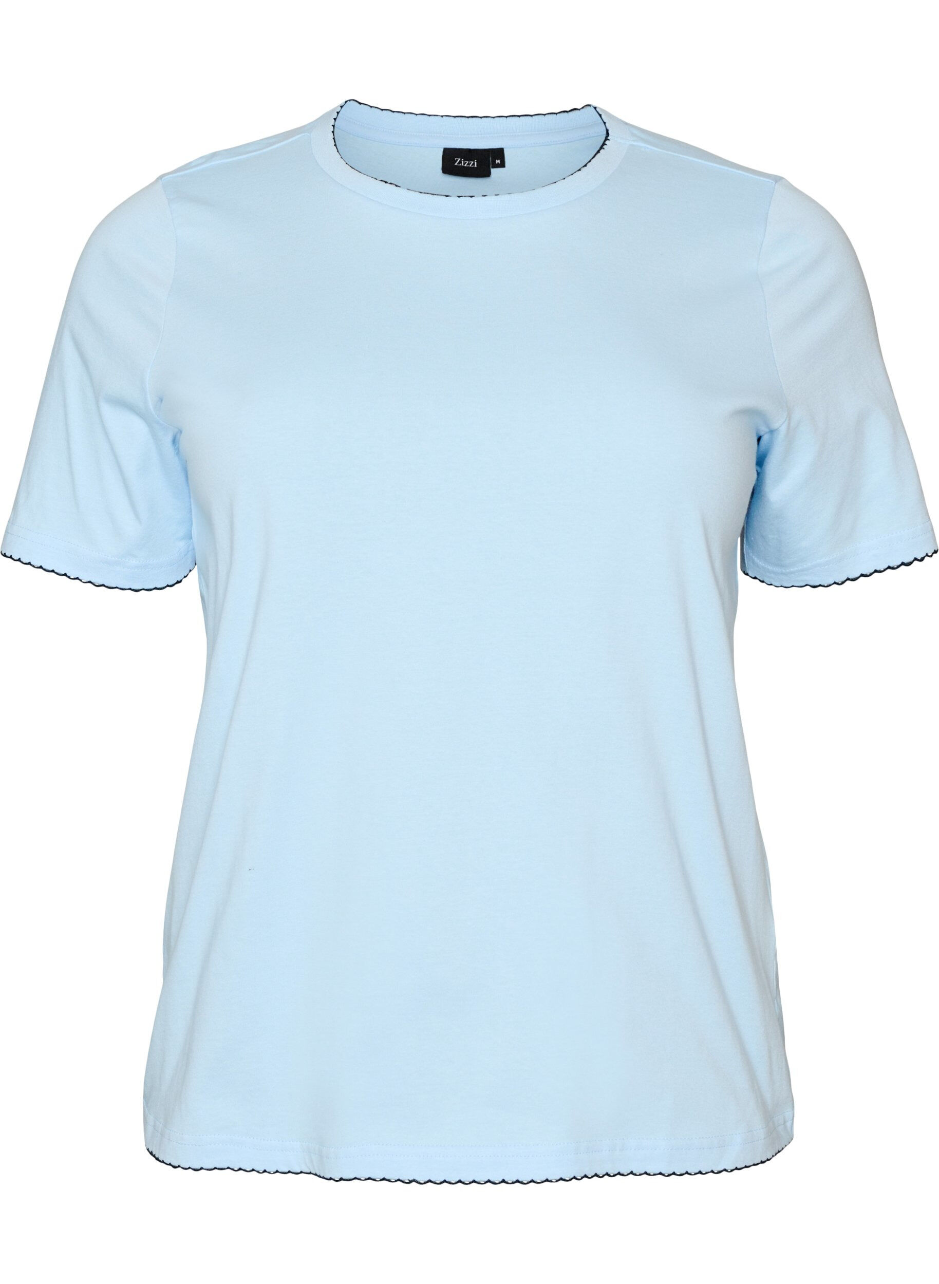ZizziBawelniany T-shirt z kontrastowym, falistym wykonczeniem brzeg&oacute;w, Niebieskie, Packshot image number 0