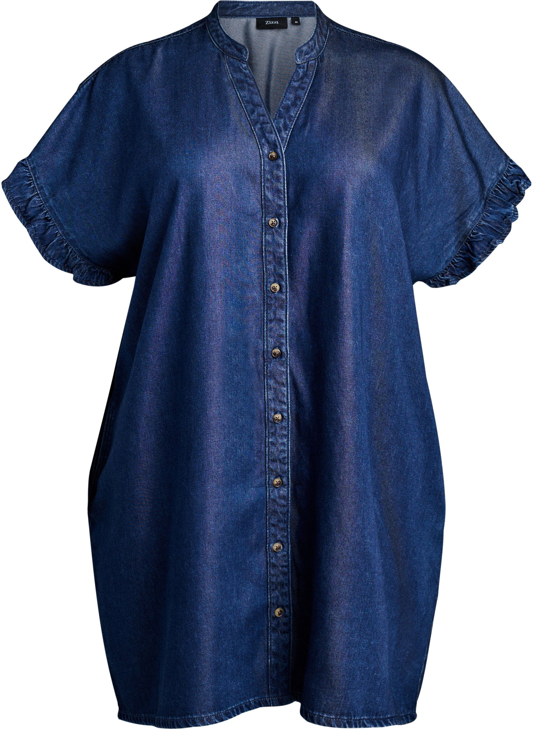 ZizziSukienka w stylu denim z zapinaniem na guziki i falbankami na rekawach, Niebieskie, Packshot image number 0