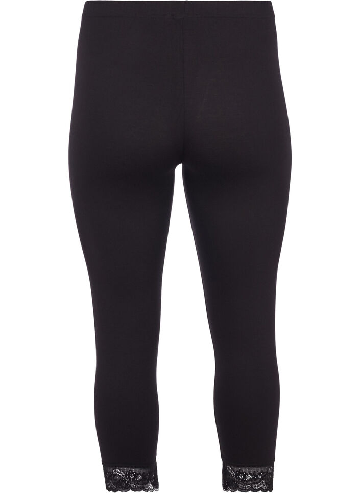 Legginsy 3/4 w stylu basic z koronkowymi brzegami, Czarne, Packshot image number 1