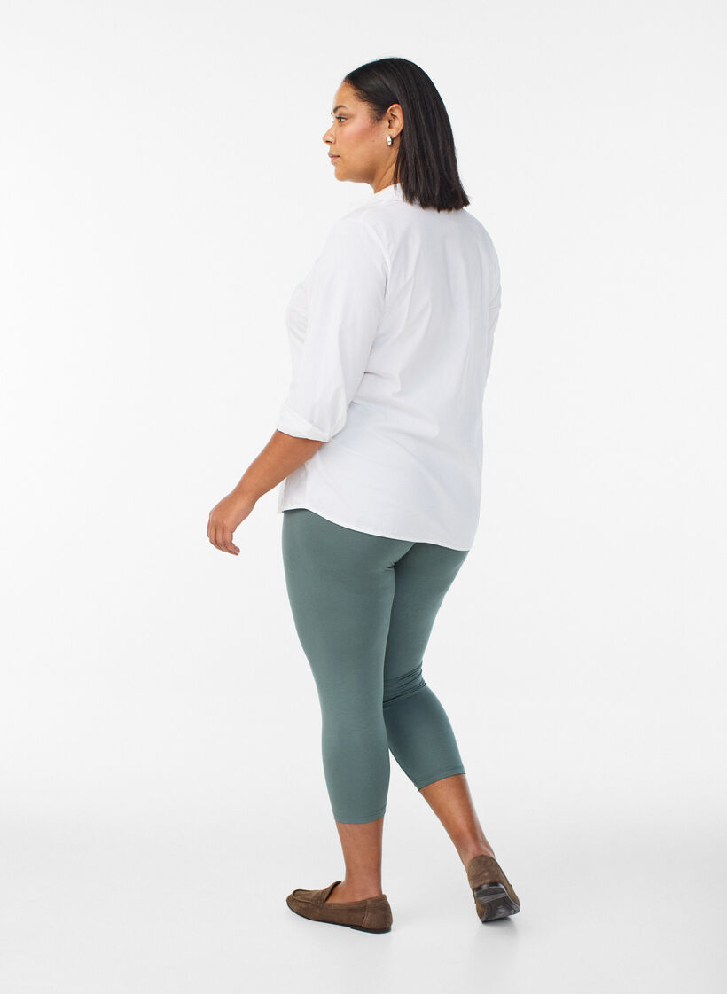 Legginsy 3/4 typu basic z wiskozy, Zielony, Model image number 2