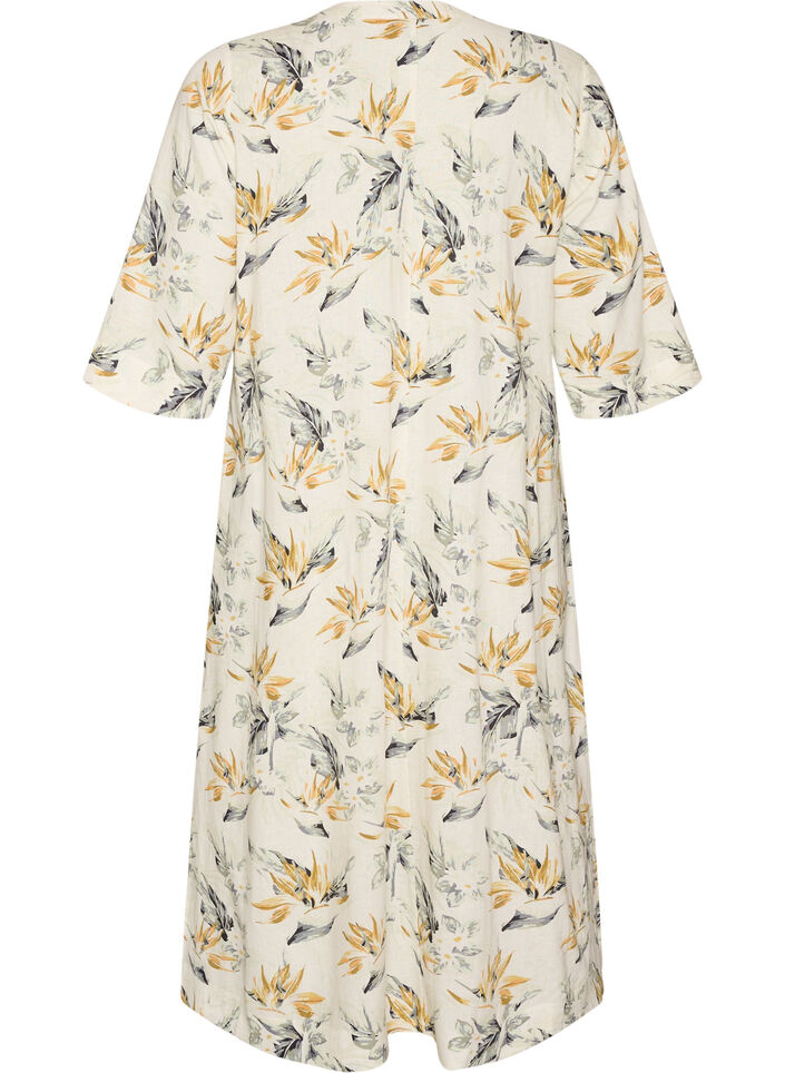 Sukienka midi z lnu i wiskozy z rekawami 1/2, 9990, Packshot image number 1