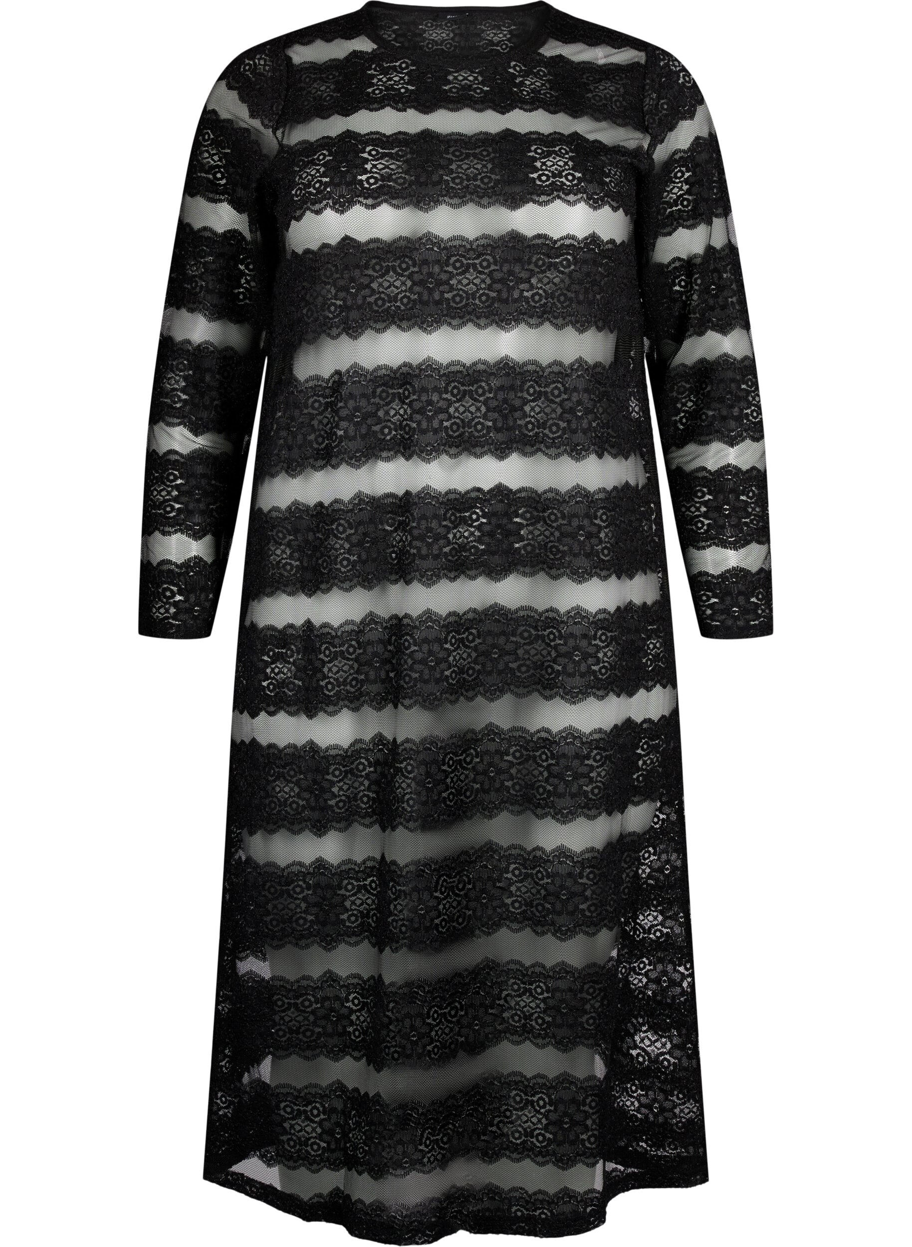 Zizzi Sukienka midi z koronka i przezroczysta siateczka, Black, Packshot image number 0