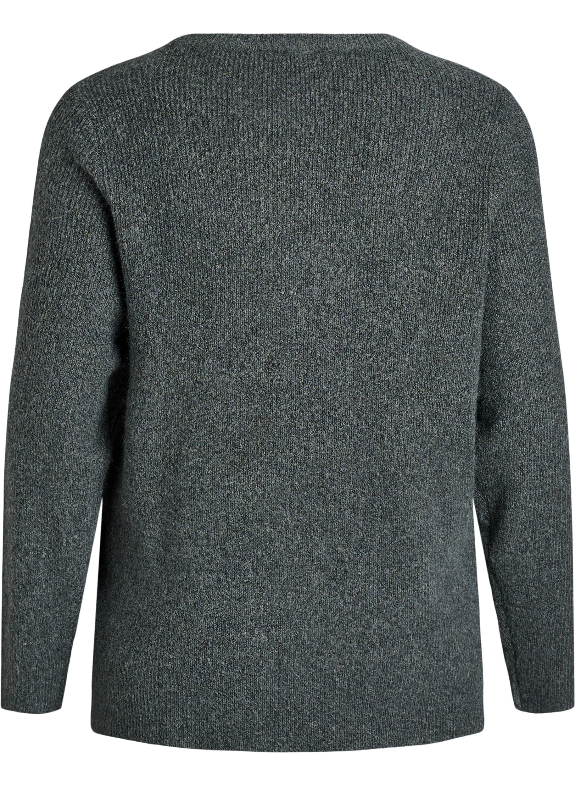 Zizzi Melanzowa dzianinowa bluzka z okraglym dekoltem, Zielony, Packshot image number 1