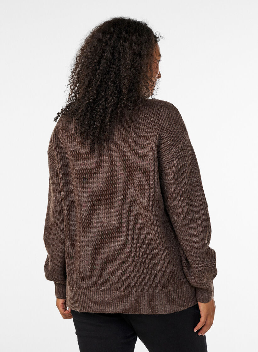 Sweter z wysokim kolnierzem i zamkiem blyskawicznym, Brązowy, Model image number 2