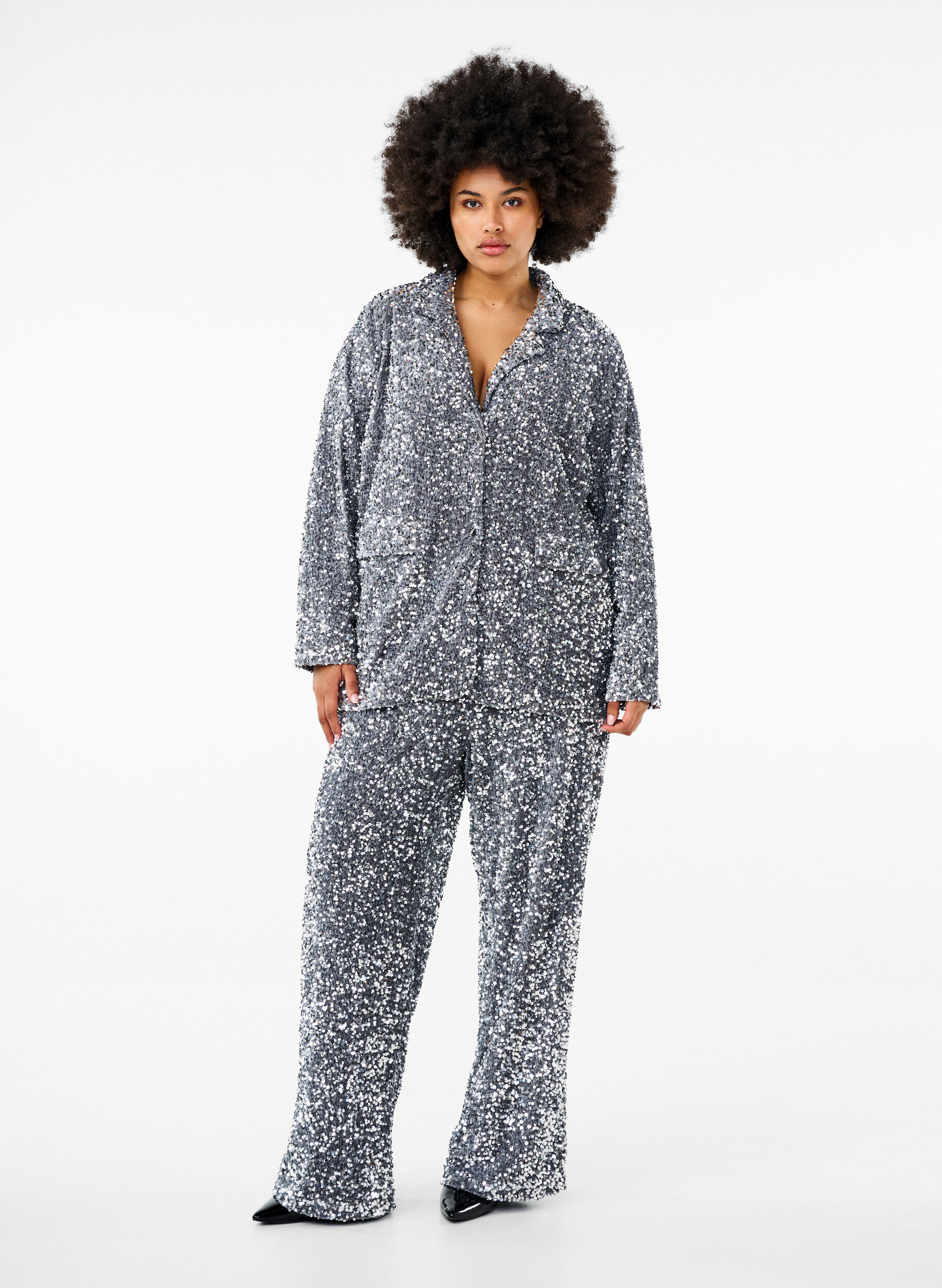 Zizzi Marynarka z cekinami i kieszeniami, Silver, Model image number 2