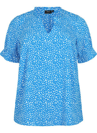 Bluzka z krótkim rekawem i nadrukiem (GRS), Blue Ditsy, Packshot image number 0