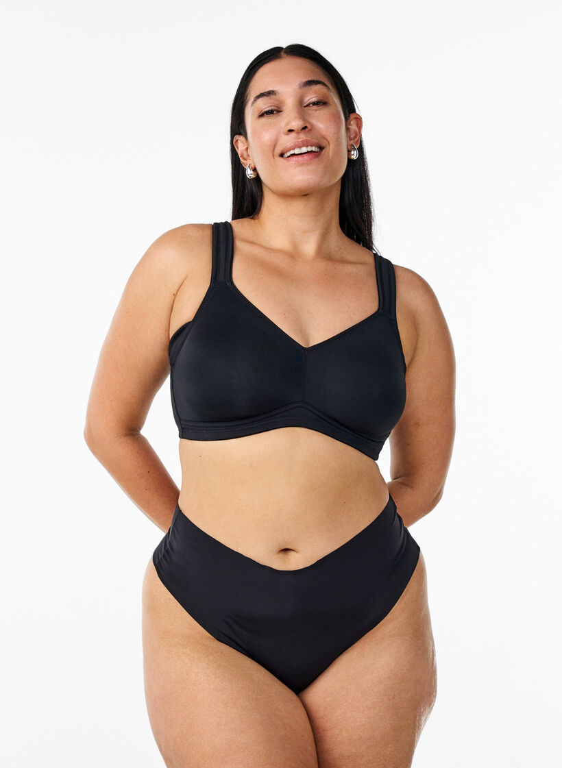 Komfortowy biustonosz z wyscielanymi ramiaczkami, Czarne, Model image number 1