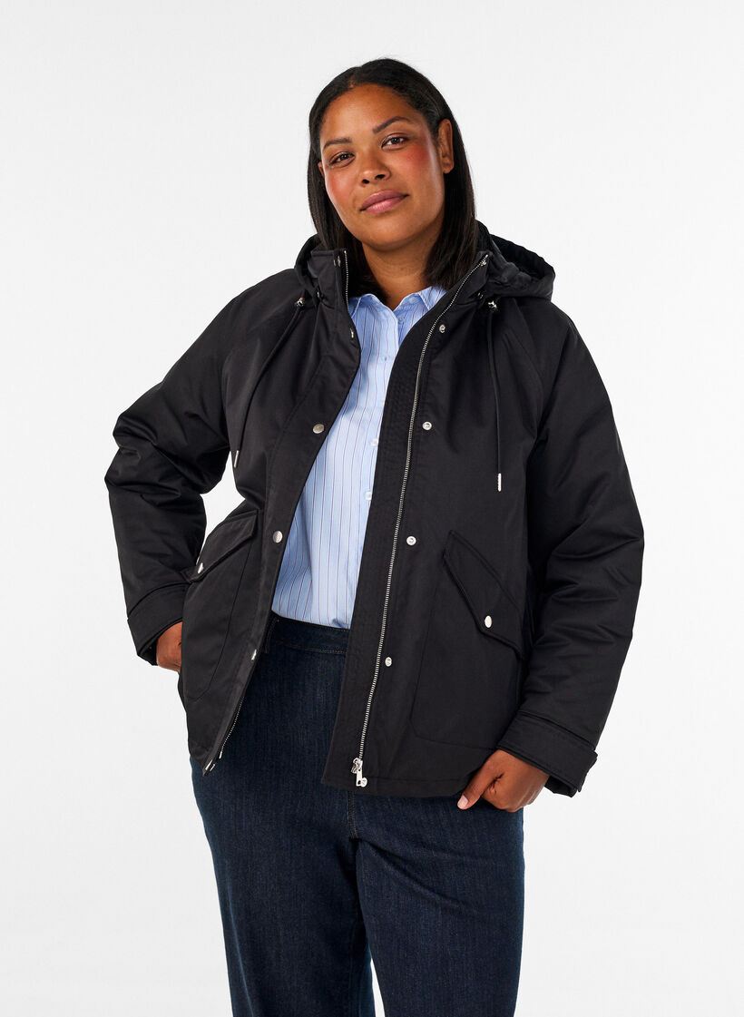 Parka z podszewka i odpinana kapturka, Czarne, Model image number 0