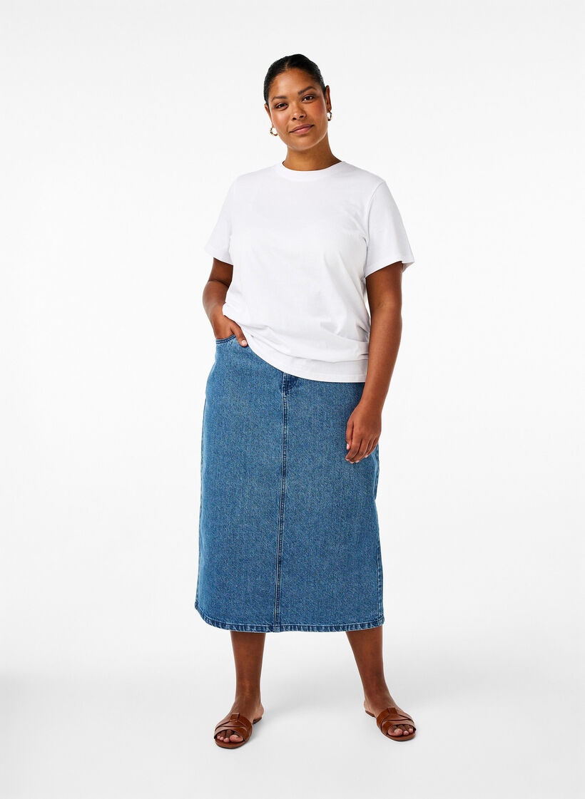 Podstawowa koszulka bawelniana z okraglym dekoltem, Biały, Model image number 1