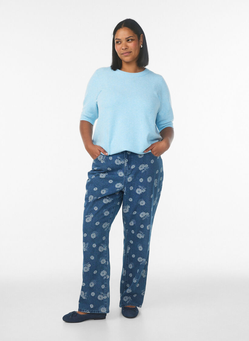 Bluzka dzianinowa z kr&oacute;tkim rekawem, Niebieskie, Model