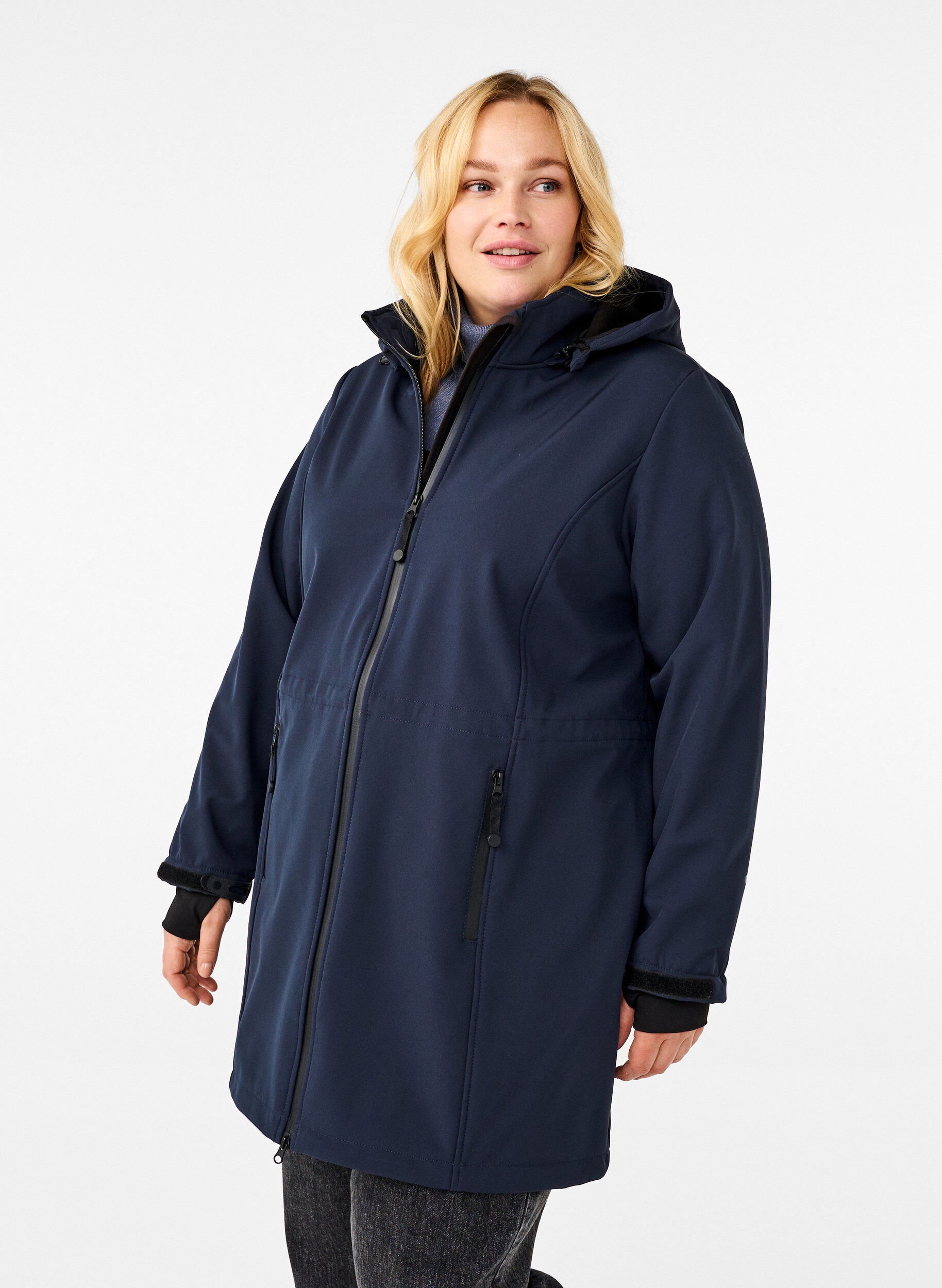 Kurtka softshell z odpinanym kapturem, Niebieskie, Model