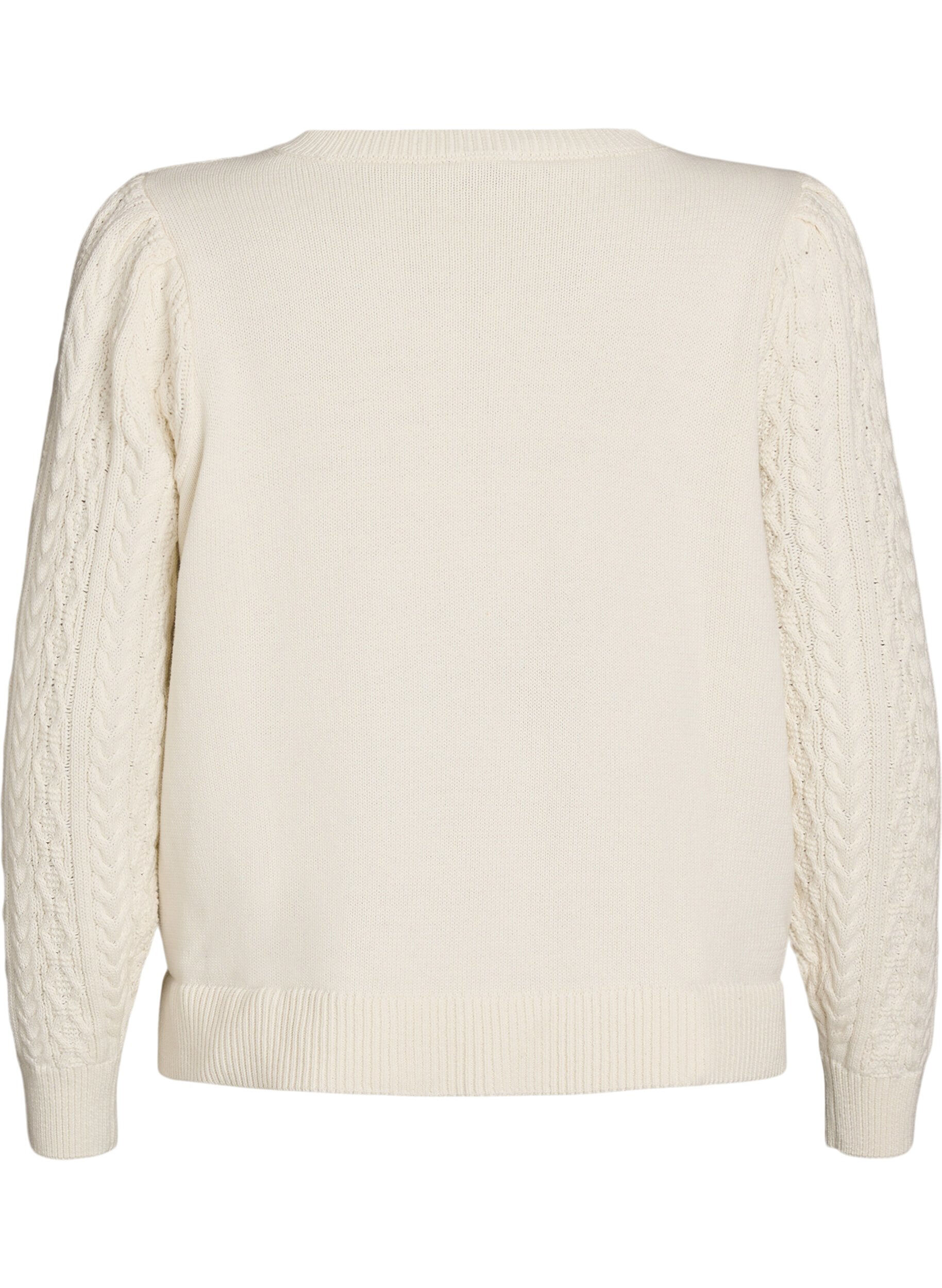 Zizzi Bluzka dzianinowa z wzorem kablowym i haftowanymi kwiatami, Biały, Packshot image number 1