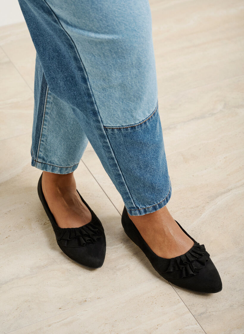 Szerokie baleriny z falbanami, Black, Image image number 0