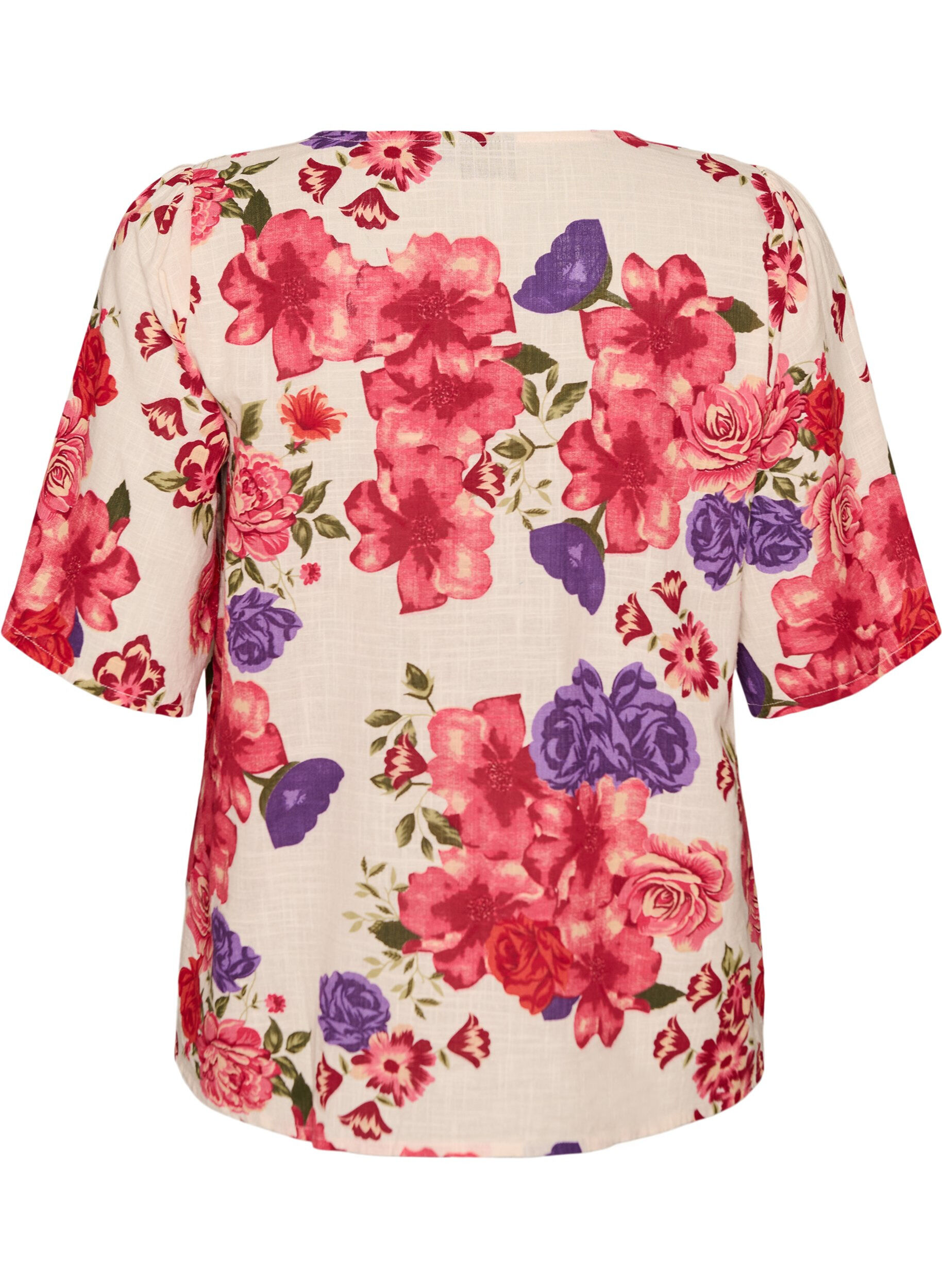 ZizziKoszula bawelniana z kr&oacute;tkim rekawem i dekoltem w ksztalcie litery V, Czerwony, Packshot image number 1