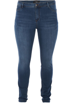 Mocno dopasowane jeansy Amy z wysokim stanem, Blue d. washed, Packshot image number 0