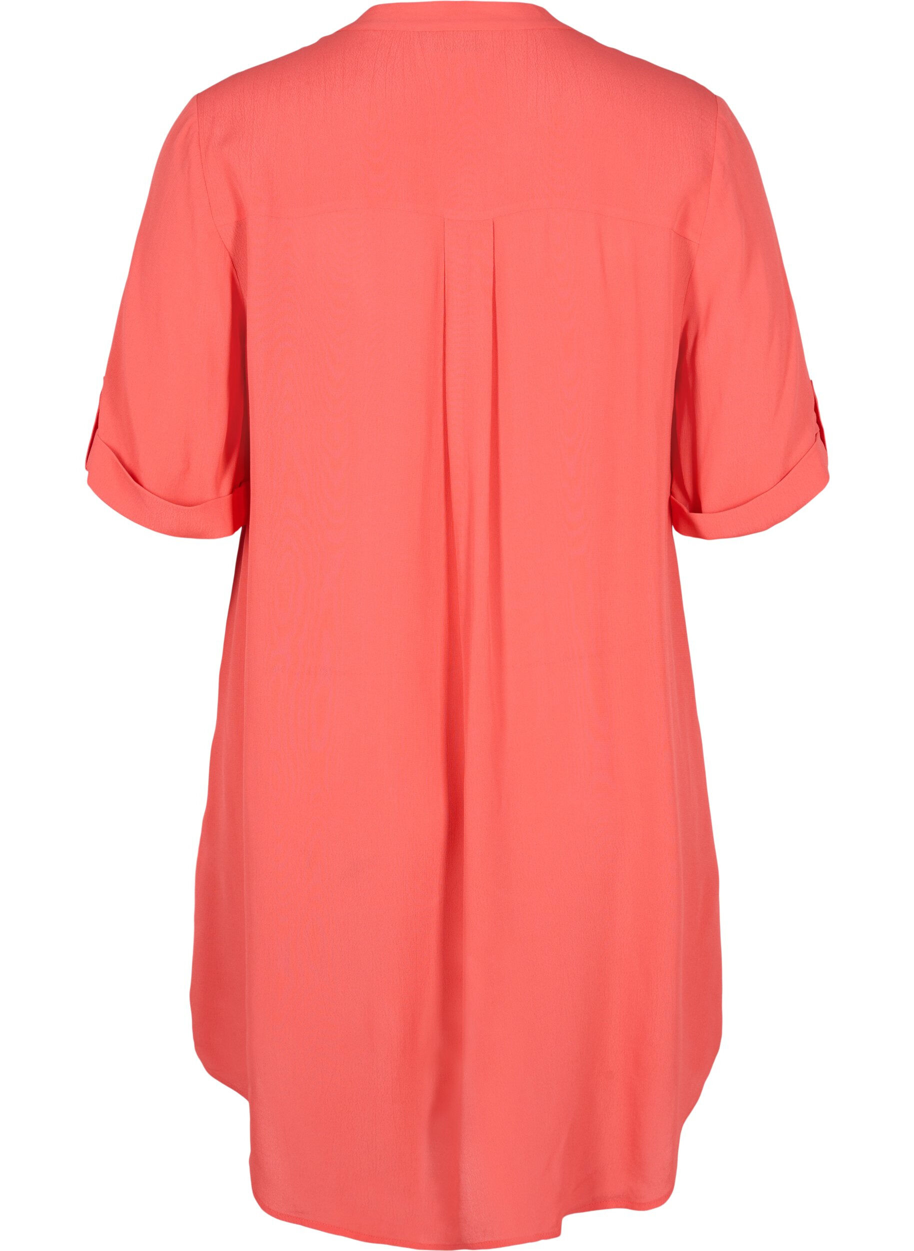 Zizzi Viscose tunic with short sleeves, Hot Coral, Packshot image number 1