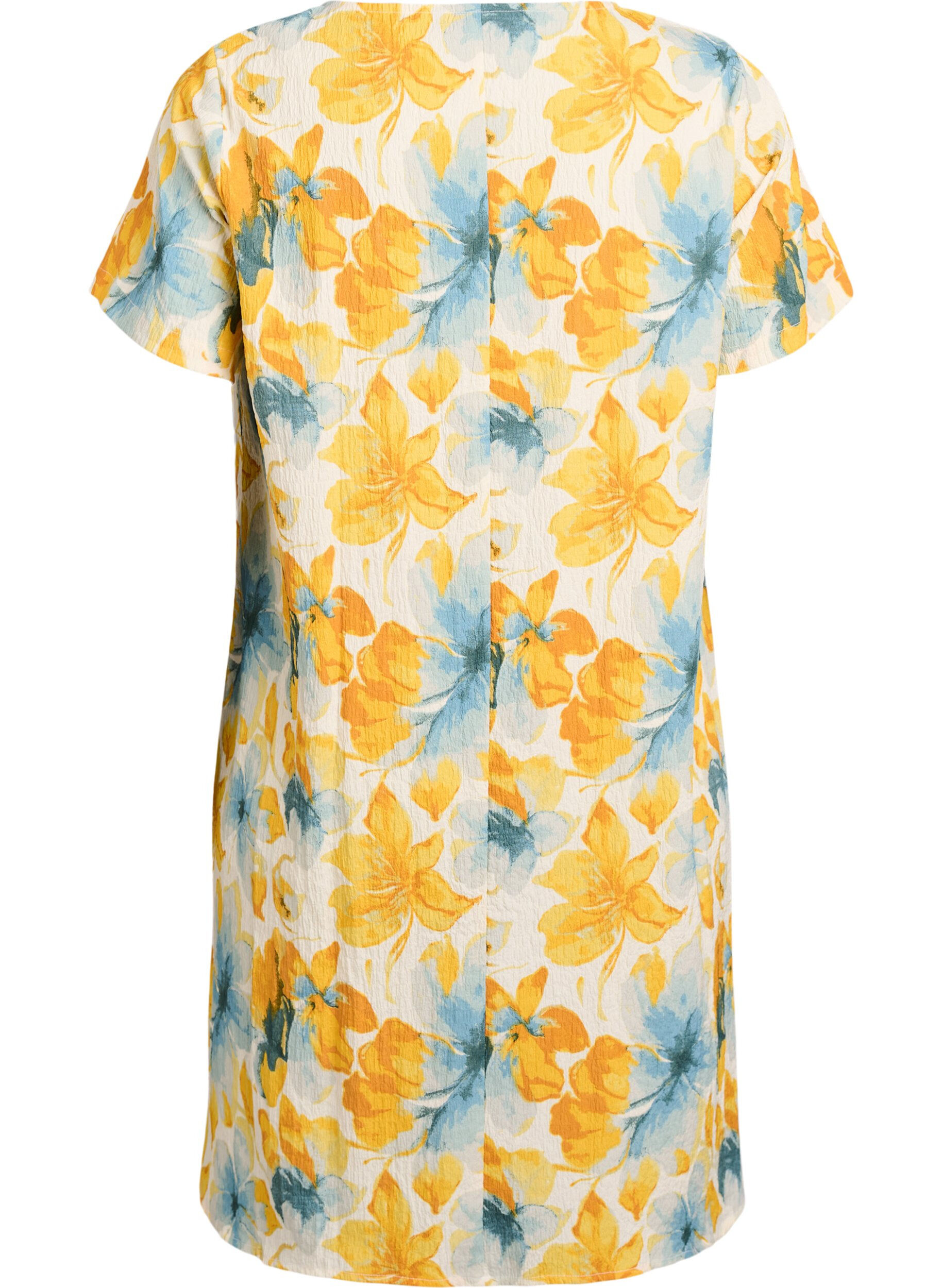 ZizziKr&oacute;tka sukienka o marszczonej fakturze z kr&oacute;tkimi rekawami, Ż&oacute;łty, Packshot image number 1