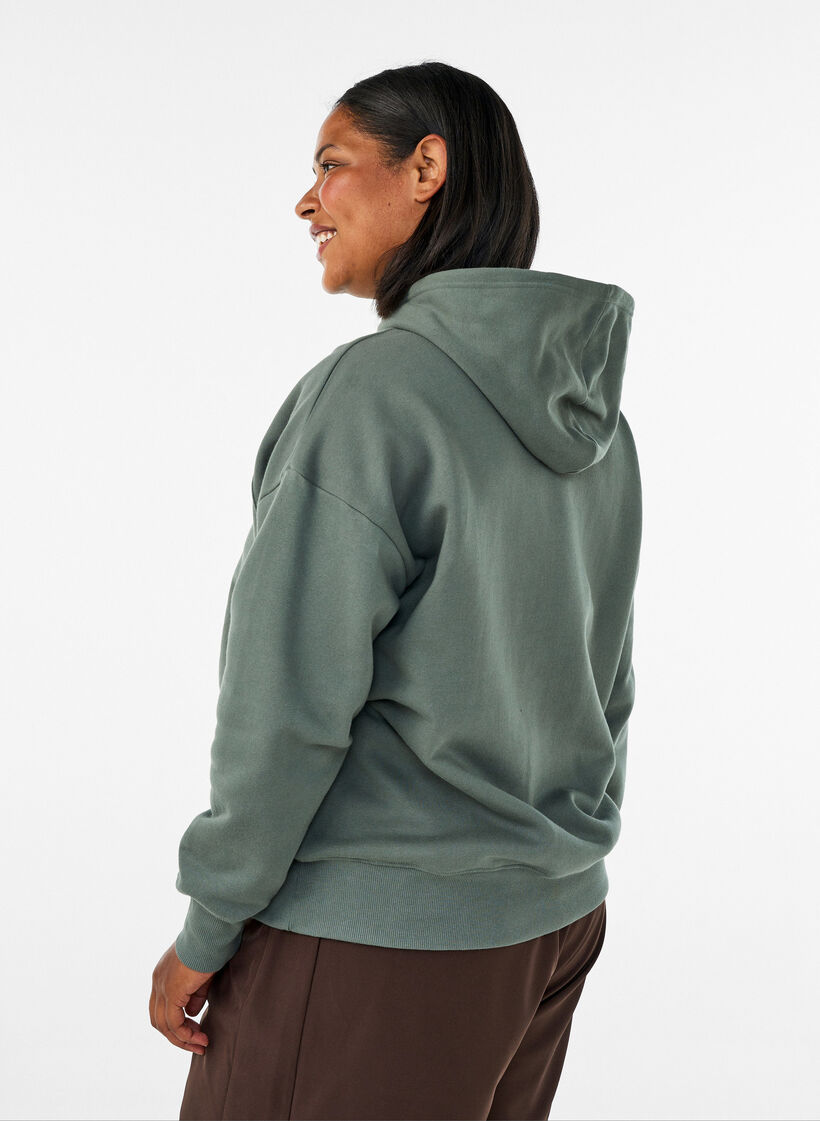 Bluza z kapturem z nadrukiem na piersi, Zielony, Model image number 2