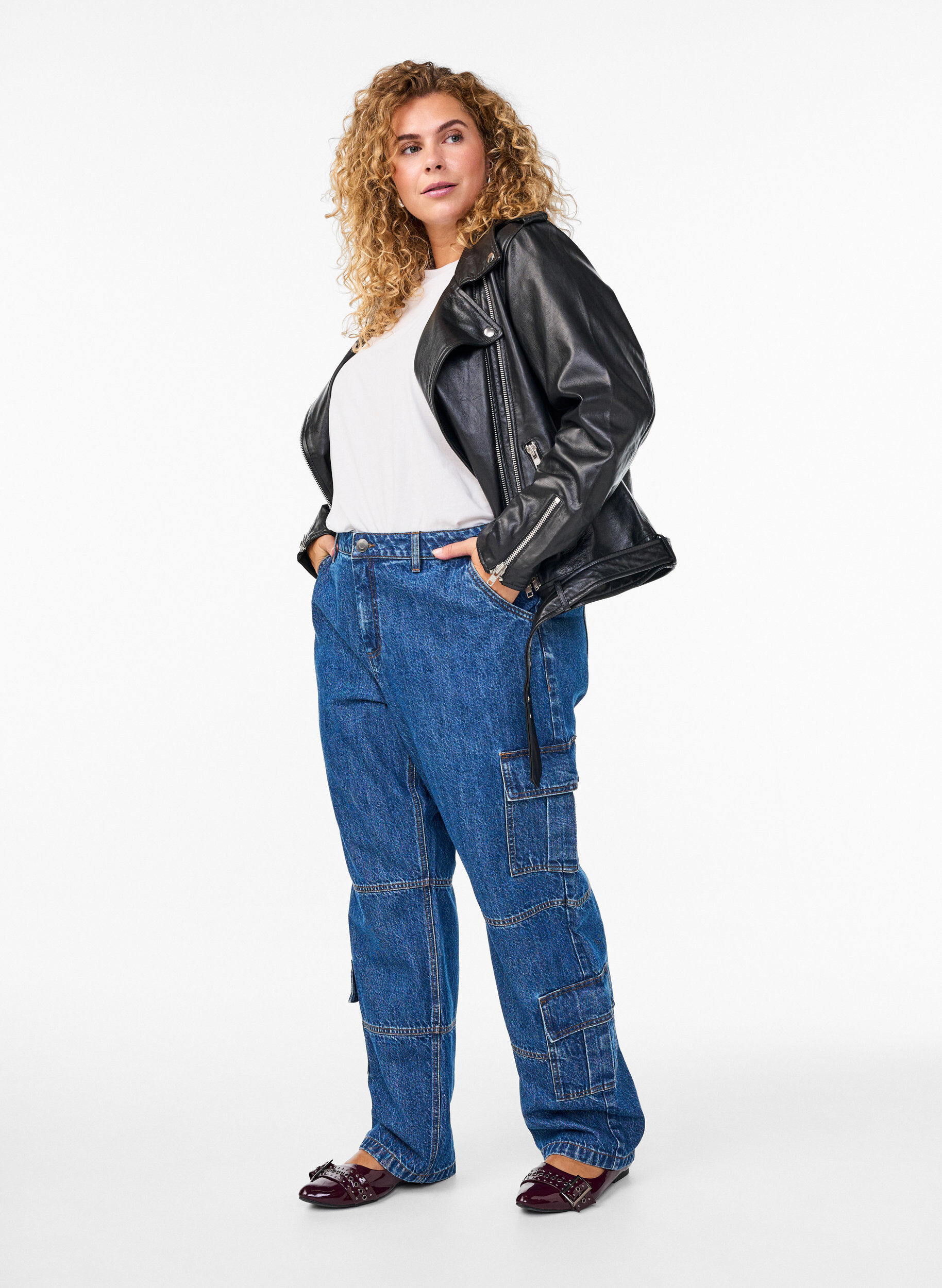 Zizzi Sk&oacute;rzana kurtka motocyklowa z pasem, Czarne, Model image number 1