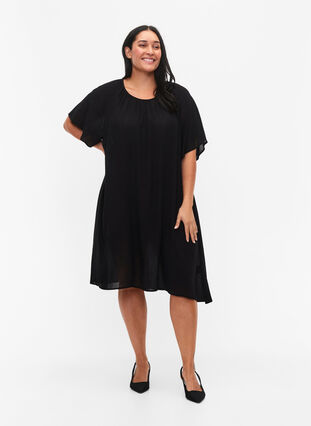 Wiskozowa sukienka z krótkim rekawem, Black, Model image number 2