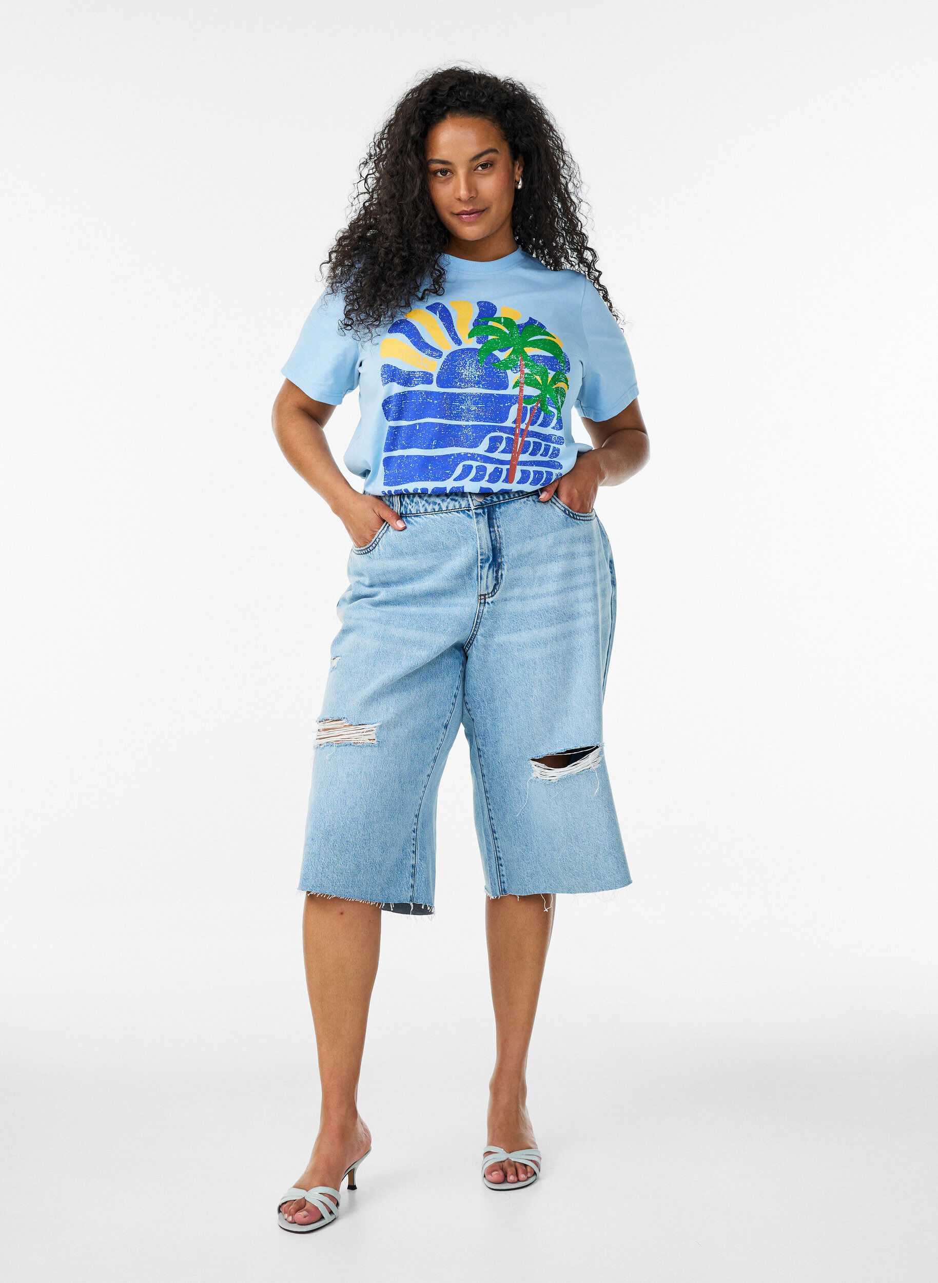 ZizziBawelniana koszulka z nadrukiem, Niebieskie, Model image number 1