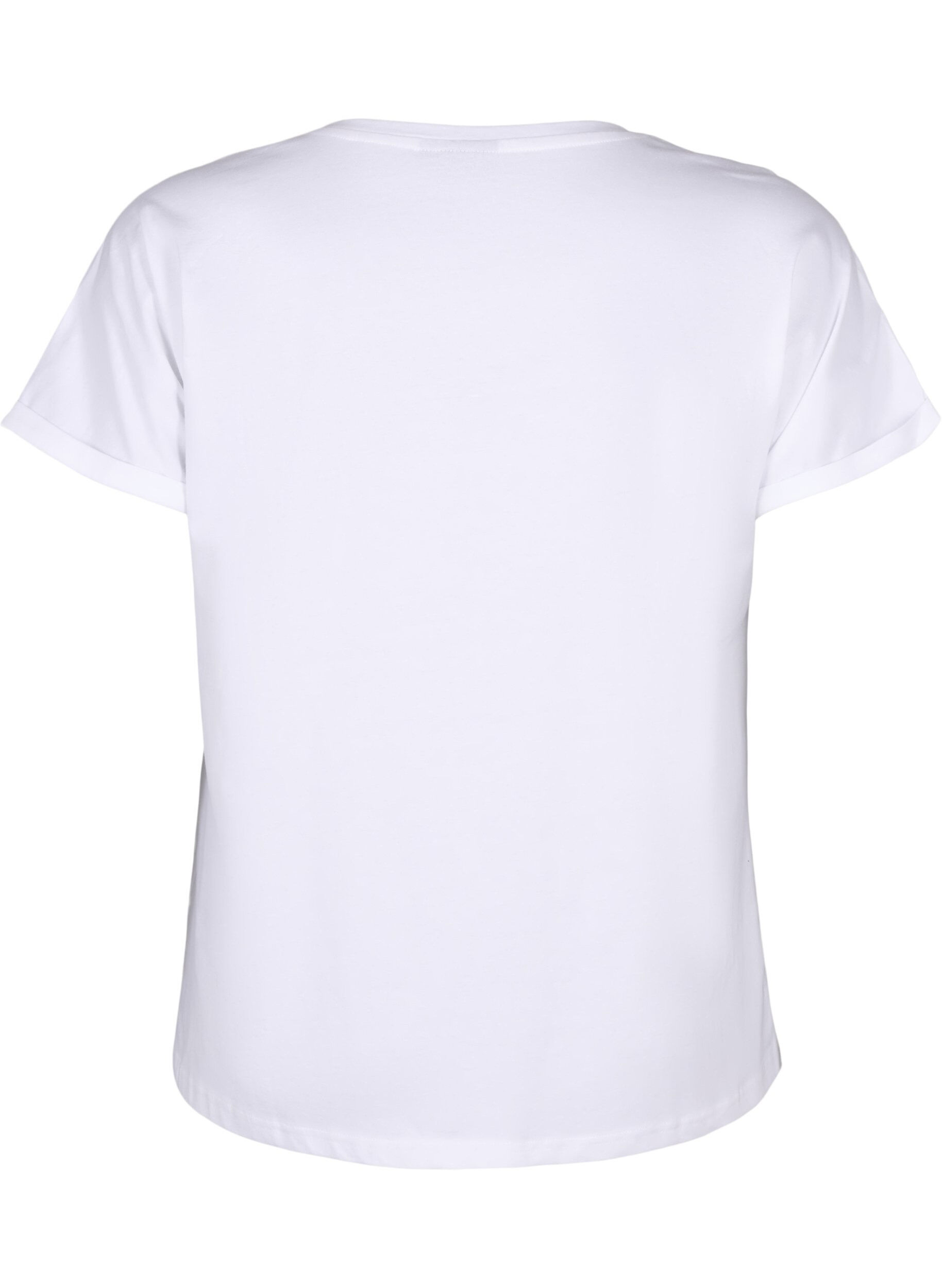 Zizzi T-shirt z organicznej bawelny z haftem angielskim, Bright White, Packshot image number 1