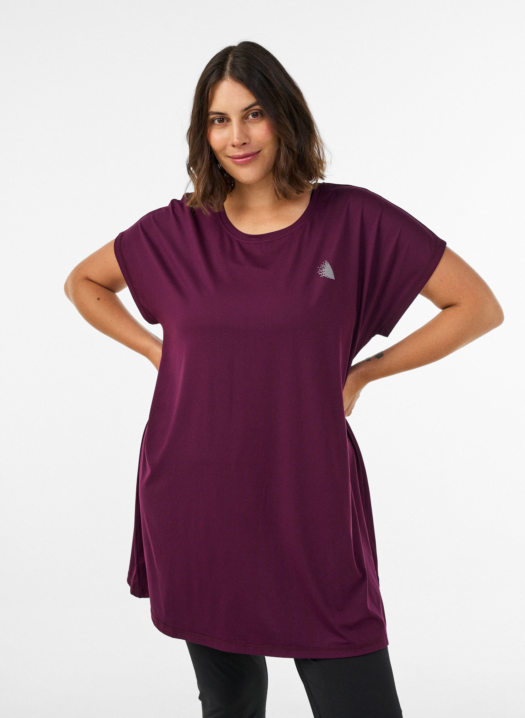 Dlugi t-shirt treningowy, Fioletowy, Model
