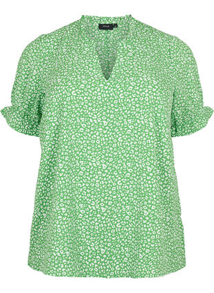 Bluzka z krótkim rekawem i nadrukiem (GRS), Green Ditsy, Packshot image number 0