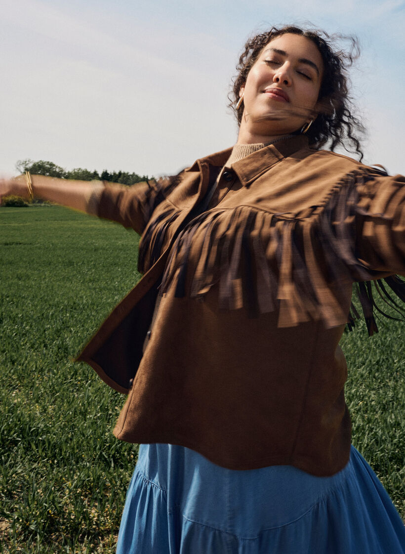 Kurtka ze sztucznego zamszu z fredzlami, Brązowy, Image image number 0