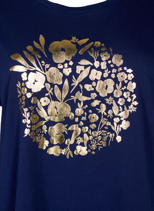 T-shirt z organicznej bawelny ze zlotym nadrukiem, Med.Blue Gold Flower, Packshot image number 2