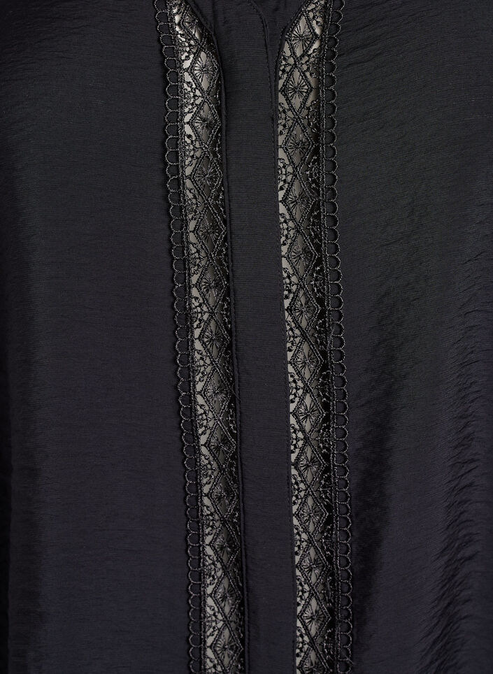 Bluzka z dekoltem w ksztalcie litery V i haftowanymi paskami, Czarne, Packshot image number 2