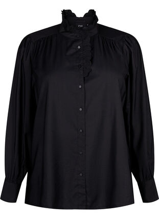 Wiskozowa bluzka koszulowa z marszczeniami, Black, Packshot image number 0