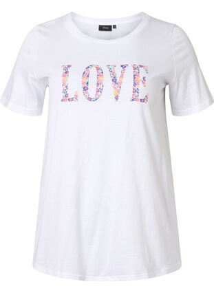 Bawelniana koszulka z okraglym dekoltem i nadrukiem, Bright White W. Love, Packshot image number 0