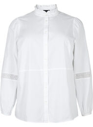 Bluzka koszulowa z kolnierzykiem z falbanami i szydelkowym paskiem, Bright White, Packshot