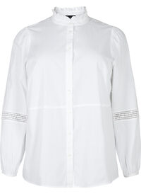 Bluzka koszulowa z kolnierzykiem z falbanami i szydelkowym paskiem