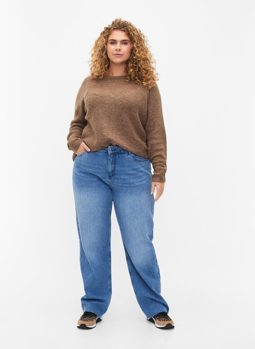 Melanzowy sweter z okraglym dekoltem, Caribou Mel., Model image number 2