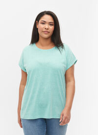 Melanzowa koszulka z krótkim rekawem, Turquoise Mél, Model