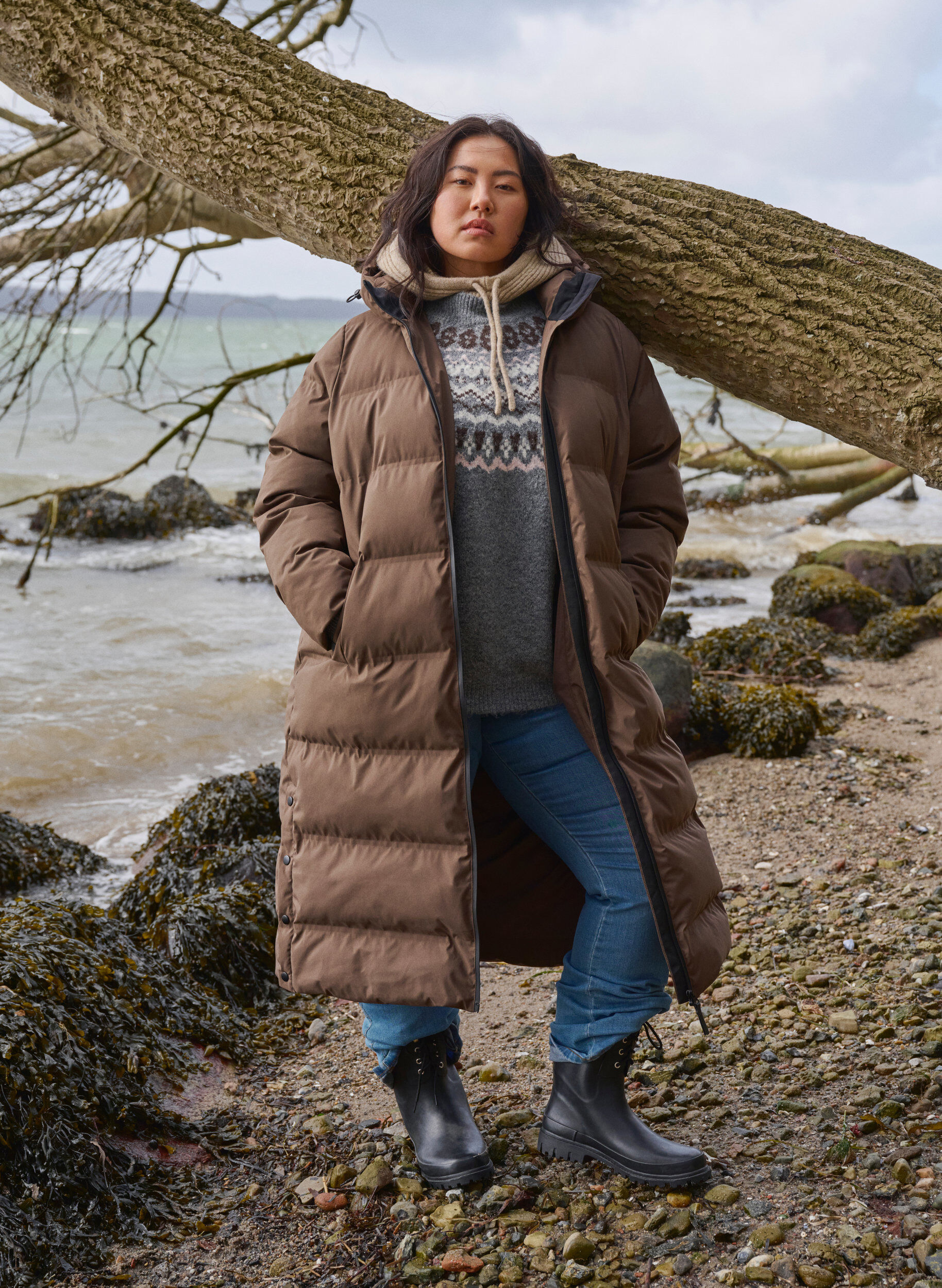 Zizzi Dzianinowy, wzorzysty sweter z dlugimi rekawami, Medium Grey Comb, Image image number 0