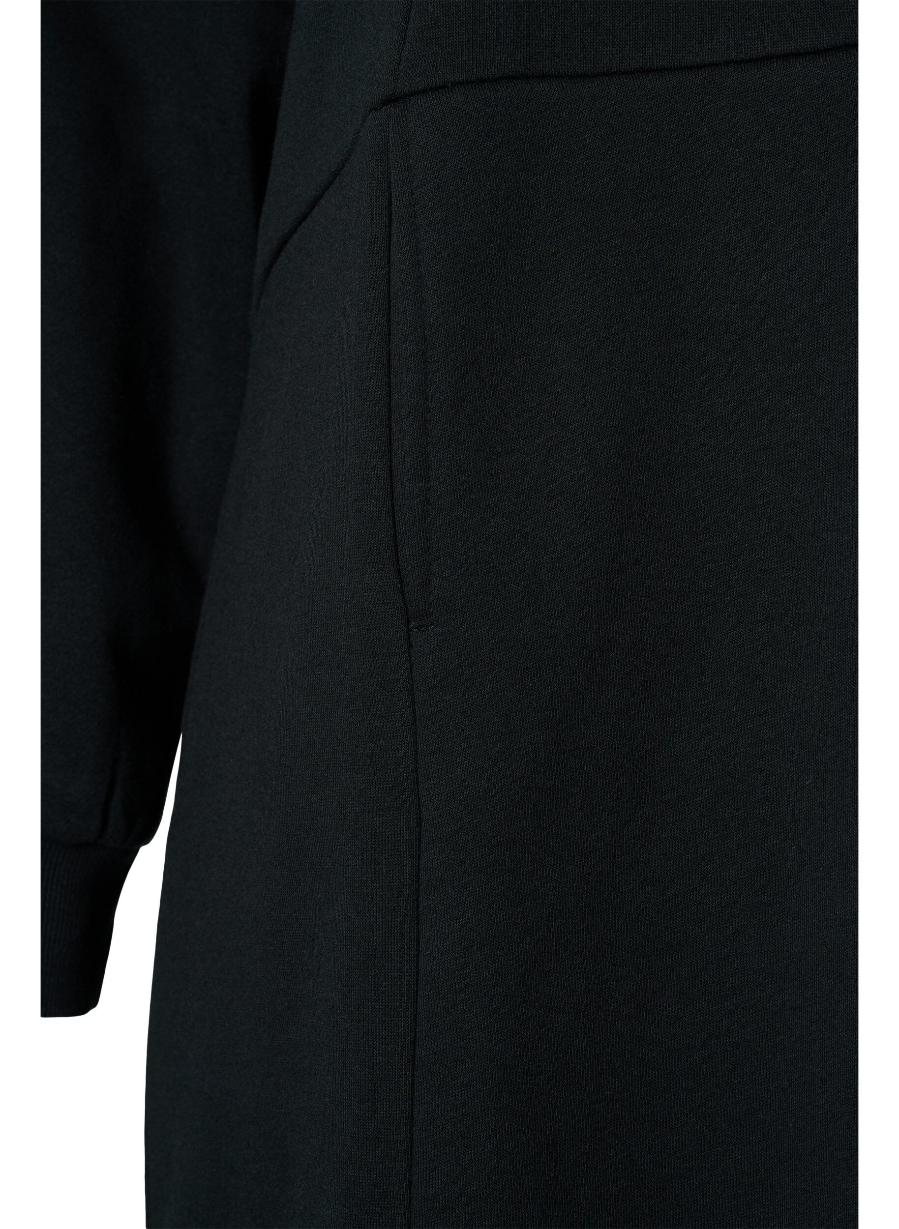 Zizzi Long sweatshirt with hood and pockets, Black, Packshot image number 3