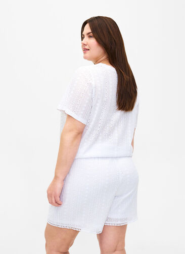 Bluzka z krótkim rekawem i teksturowanym wzorem, Bright White, Model image number 1