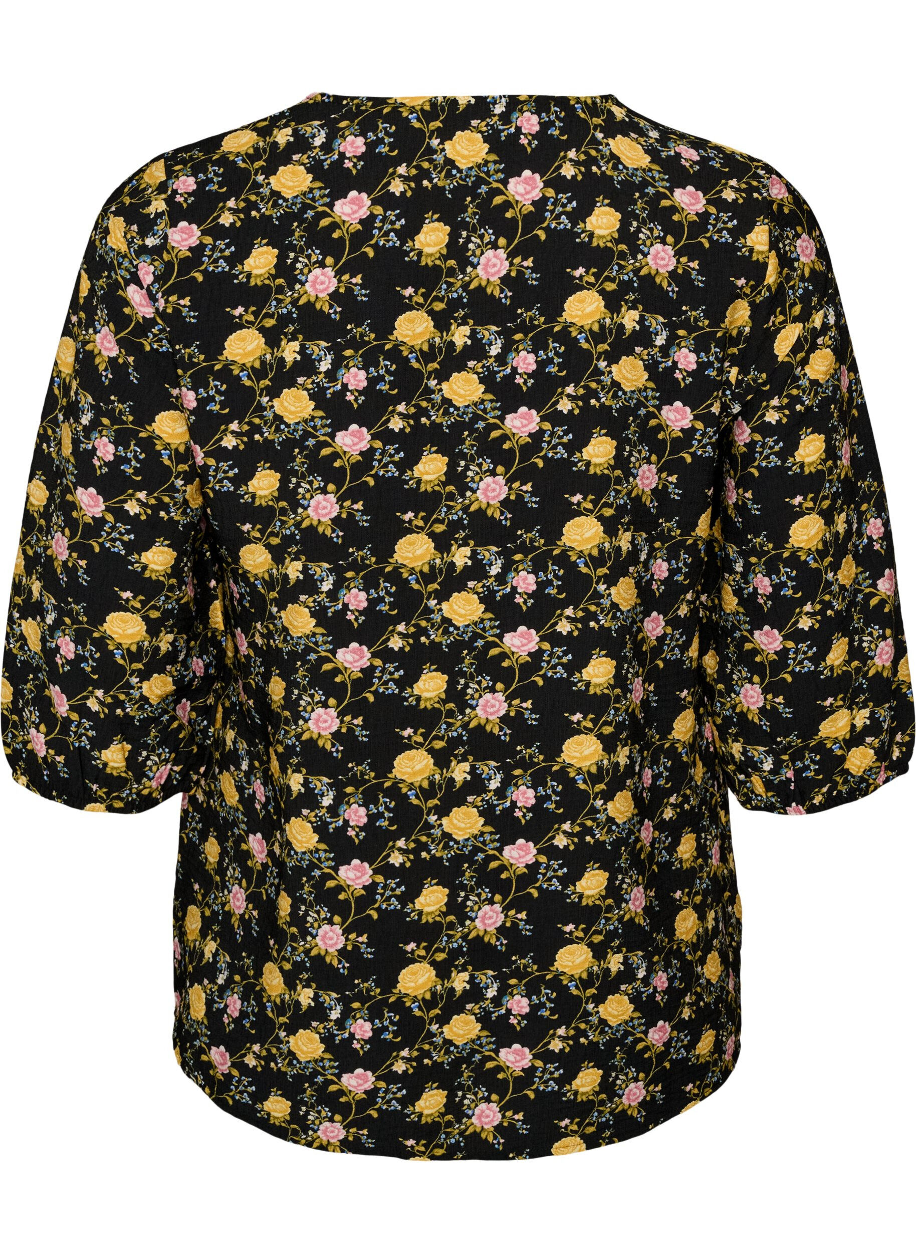 ZizziBluzka z wiskozy w krate z 3/4-sleeves, Czarne, Packshot image number 1