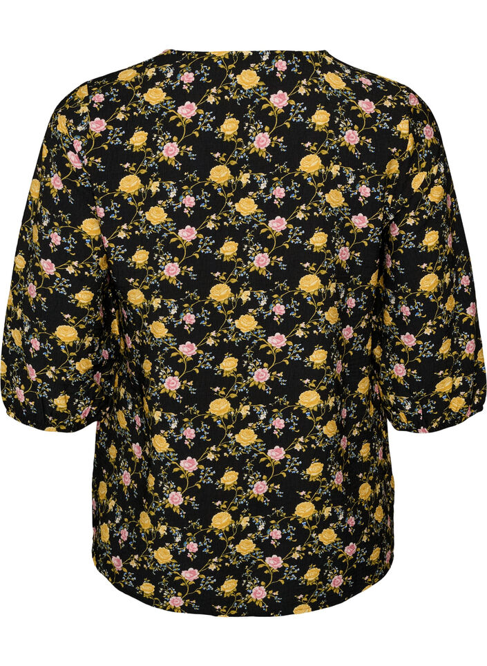 Bluzka z wiskozy w krate z 3/4-sleeves, Czarne, Packshot image number 1